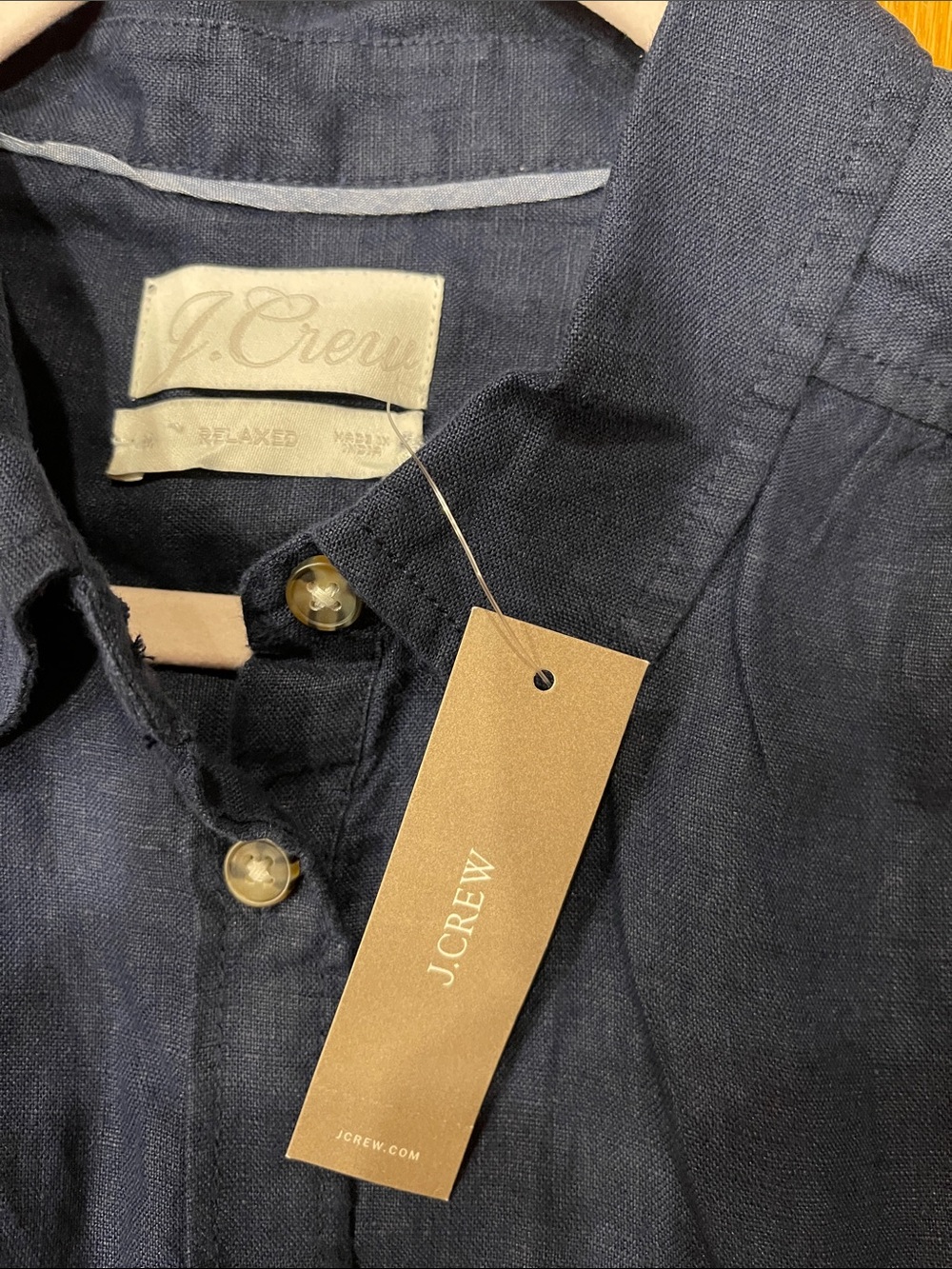 J. Crew Navy Short-Sleeve Button-Front Linen Shirt - Picture 3 of 7
